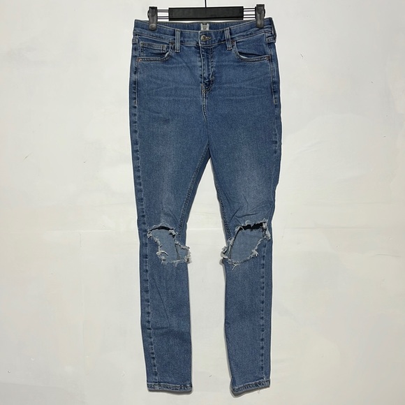 Topshop Denim - Topshop Jamie Medium Wash High Rise Distressed Skinny Jeans Size 30